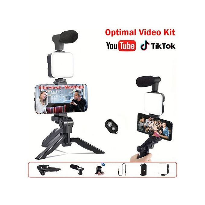 Smartphone Vlogging Kit With Tripod Phone Holder Mini Microphone LED Fill Light Starter For TikTok Live Stream Video YouTube