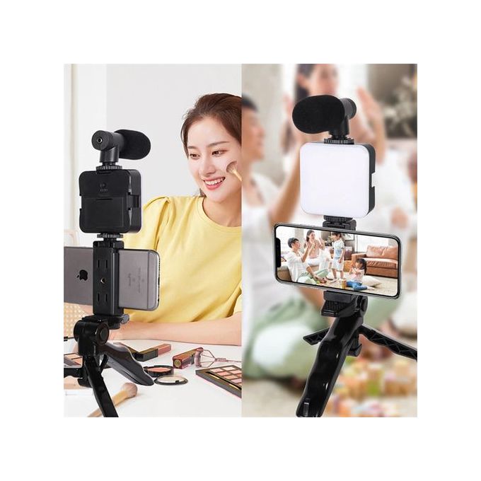 Smartphone Vlogging Kit With Tripod Phone Holder Mini Microphone LED Fill Light Starter For TikTok Live Stream Video YouTube