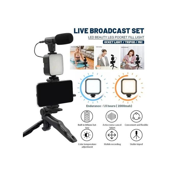 Smartphone Vlogging Kit With Tripod Phone Holder Mini Microphone LED Fill Light Starter For TikTok Live Stream Video YouTube