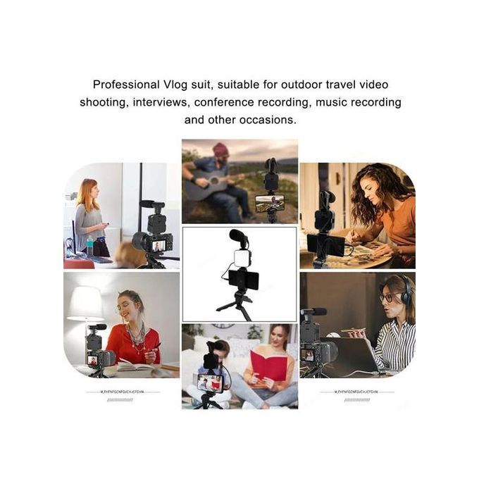 Smartphone Vlogging Kit With Tripod Phone Holder Mini Microphone LED Fill Light Starter For TikTok Live Stream Video YouTube