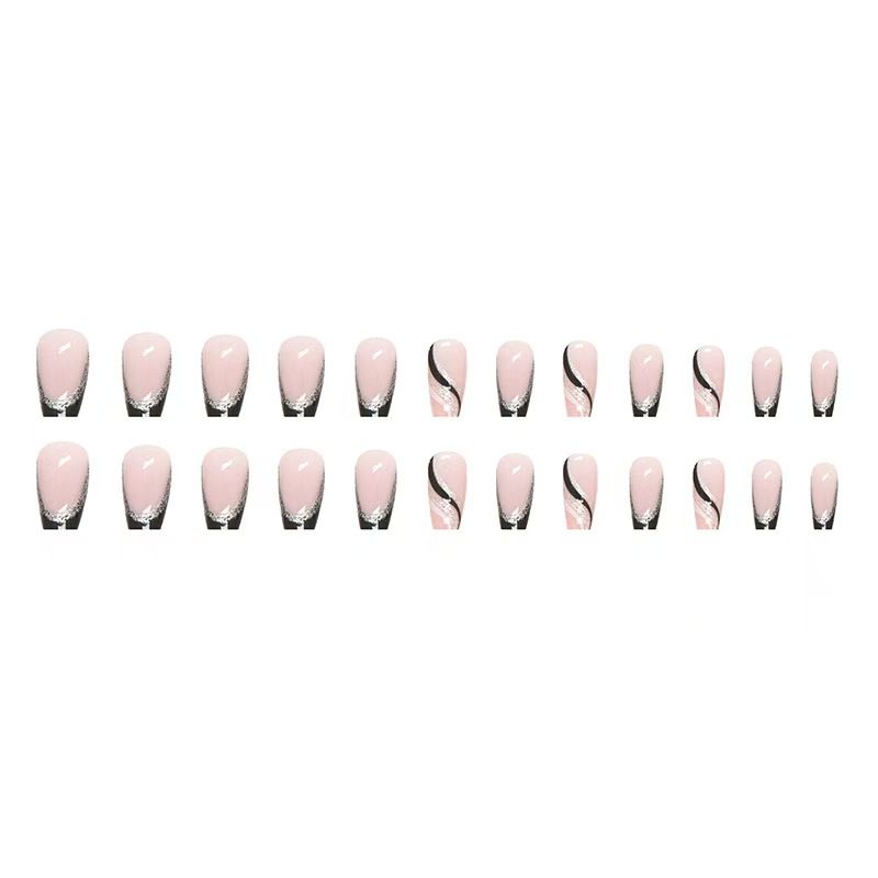 24 pieces  Nail Art Reusable Wearing armor Black glitter French simplicity Glue and jelly glue For Ladies