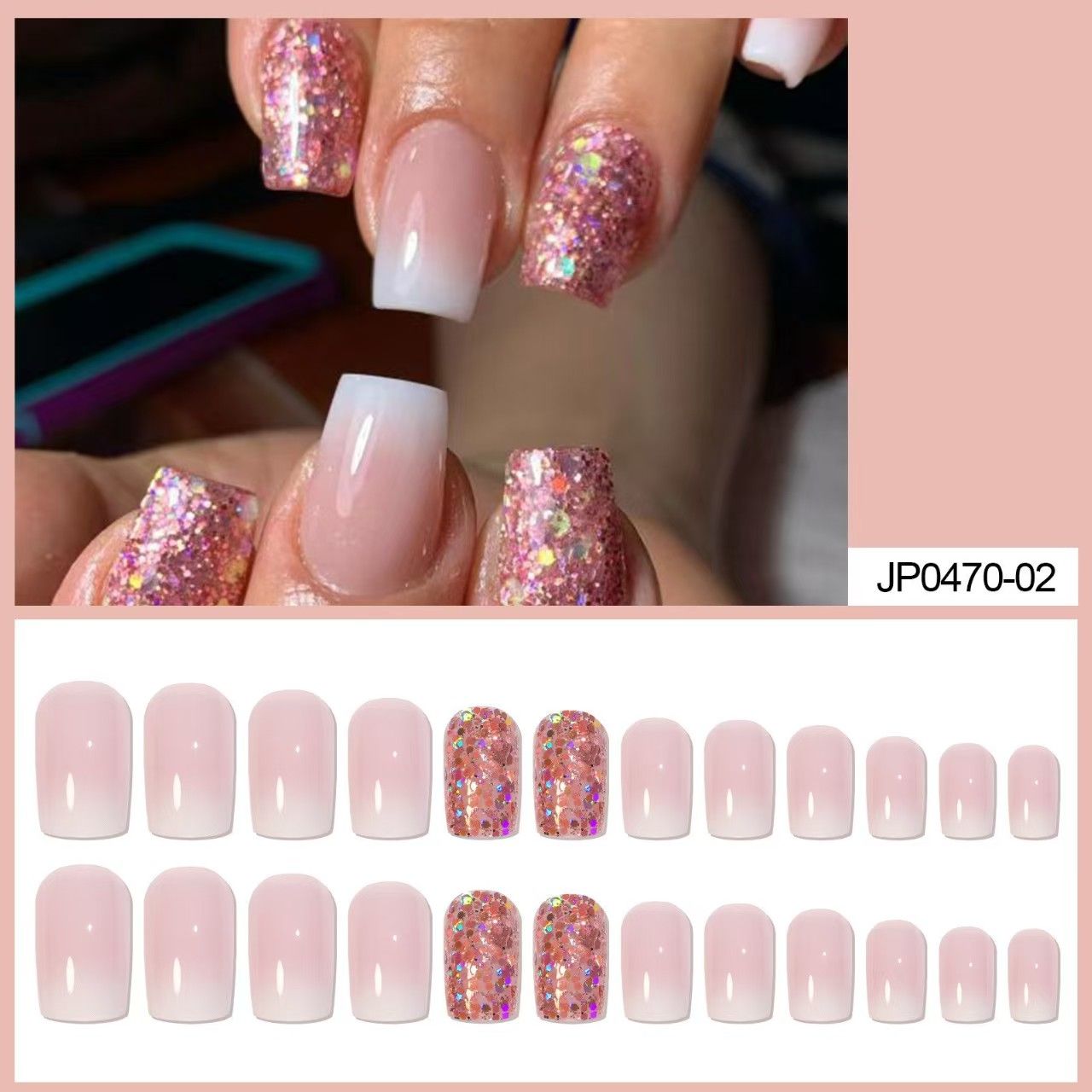 24 pieces of wearable nail art  Reusable 10 models to choose from French Bright Diamond Fashionable women's manicure