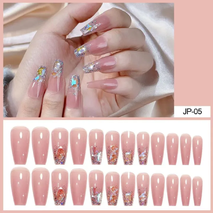 24 pieces of wearable nail art  Reusable 10 models to choose from French Bright Diamond Fashionable women's manicure