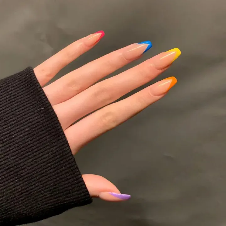 24 pieces of nail art Reusable Jelly glue or glue Rainbow French Nail Polish Women's Manicure