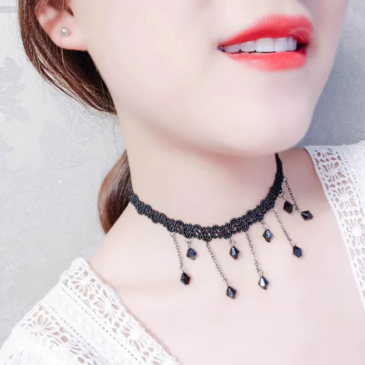 Clavicle Chain Lace Neck strap clavicle chain Nine beads clavicle necklace for lady