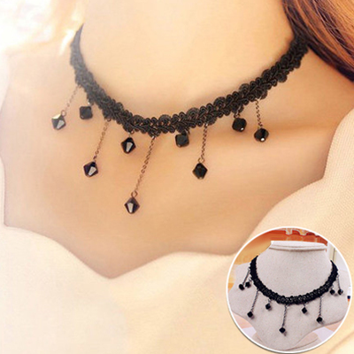 Clavicle Chain Lace Neck strap clavicle chain Nine beads clavicle necklace for lady