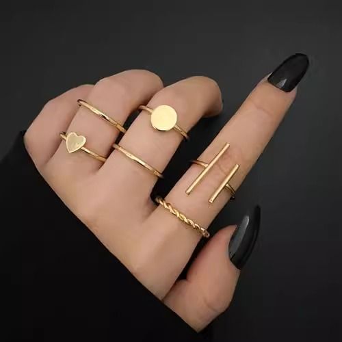 Gold Ring Ring 6-piece set Simplicity geometry Love Ring 6-piece set Fashionable and versatile Women's Rings