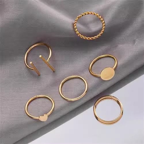 Gold Ring Ring 6-piece set Simplicity geometry Love Ring 6-piece set Fashionable and versatile Women's Rings