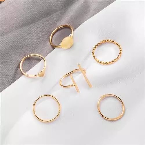 Gold Ring Ring 6-piece set Simplicity geometry Love Ring 6-piece set Fashionable and versatile Women's Rings