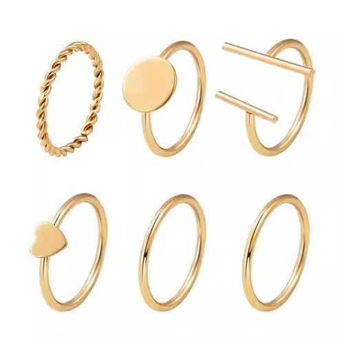 Gold Ring Ring 6-piece set Simplicity geometry Love Ring 6-piece set Fashionable and versatile Women's Rings