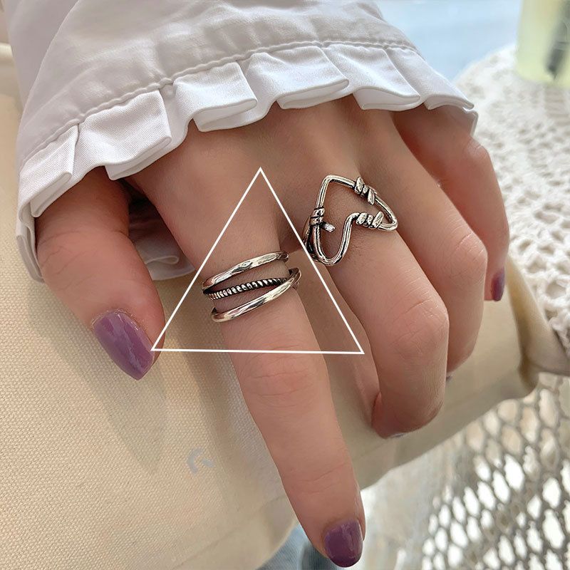 6-piece ring set Geometry Love heart graphic Open Ring Can be worn on any finger Fashionable and versatile Women's Rings