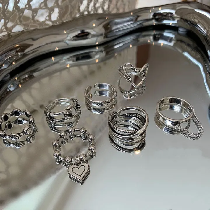 6-piece ring set Geometry Love heart graphic Open Ring Can be worn on any finger Fashionable and versatile Women's Rings