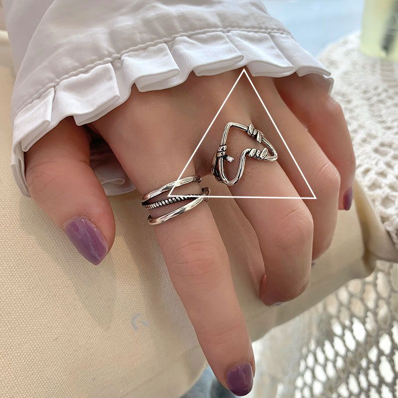 6-piece ring set Geometry Love heart graphic Open Ring Can be worn on any finger Fashionable and versatile Women's Rings