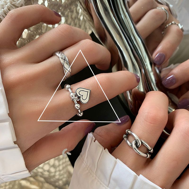6-piece ring set Geometry Love heart graphic Open Ring Can be worn on any finger Fashionable and versatile Women's Rings