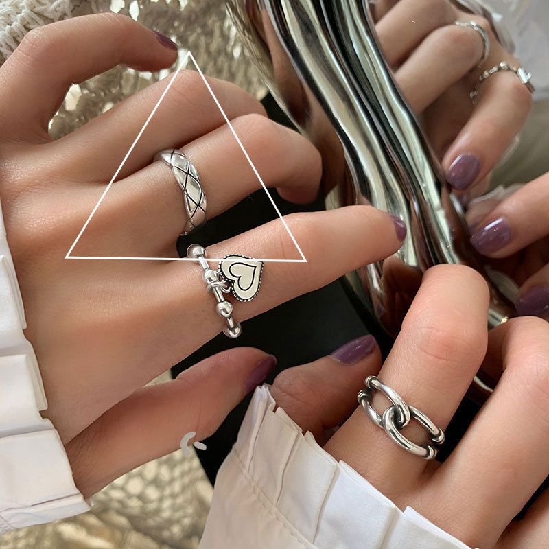 6-piece ring set Geometry Love heart graphic Open Ring Can be worn on any finger Fashionable and versatile Women's Rings