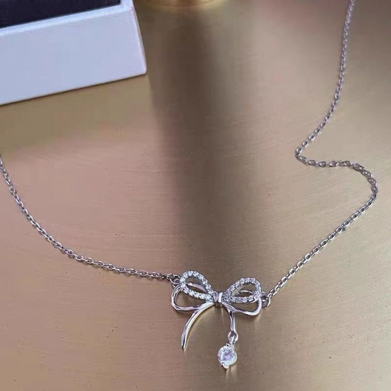 bow-knot necklace Bow with pendant temperament noble pretty  Match any occasion and clothes Women's Necklaces