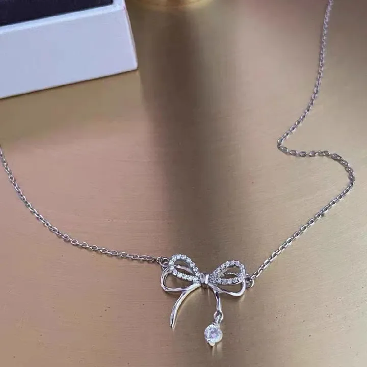 bow-knot necklace Bow with pendant temperament noble pretty  Match any occasion and clothes Women's Necklaces