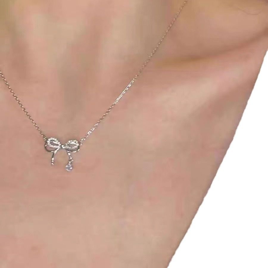 bow-knot necklace Bow with pendant temperament noble pretty  Match any occasion and clothes Women's Necklaces