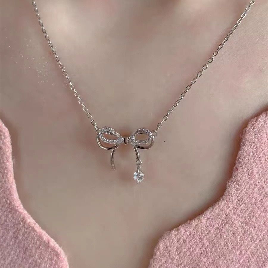 bow-knot necklace Bow with pendant temperament noble pretty  Match any occasion and clothes Women's Necklaces