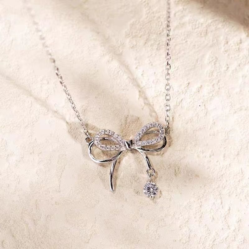 bow-knot necklace Bow with pendant temperament noble pretty  Match any occasion and clothes Women's Necklaces