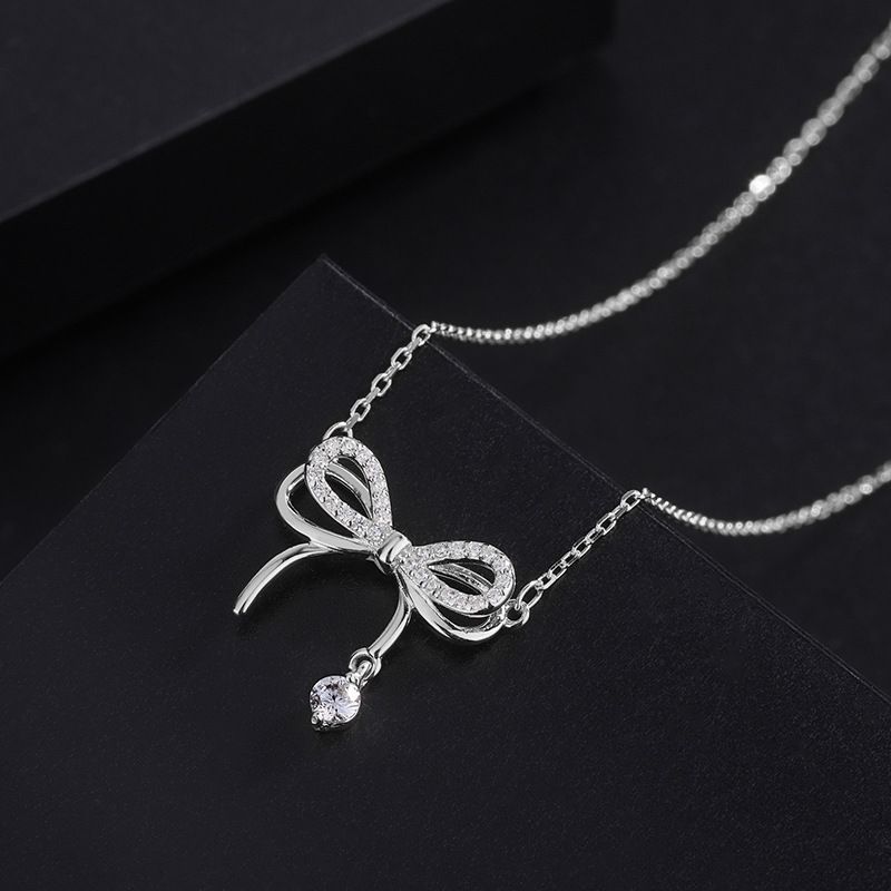 bow-knot necklace Bow with pendant temperament noble pretty  Match any occasion and clothes Women's Necklaces