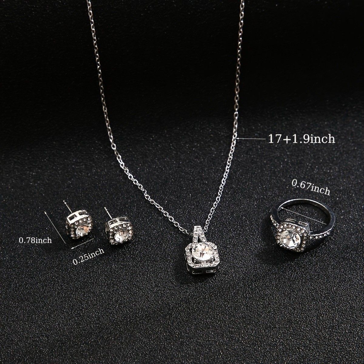 Square Diamond Zircon jewelry Set of decorations Earrings Ring Necklace Fashion temperament Women's Jewelry Sets