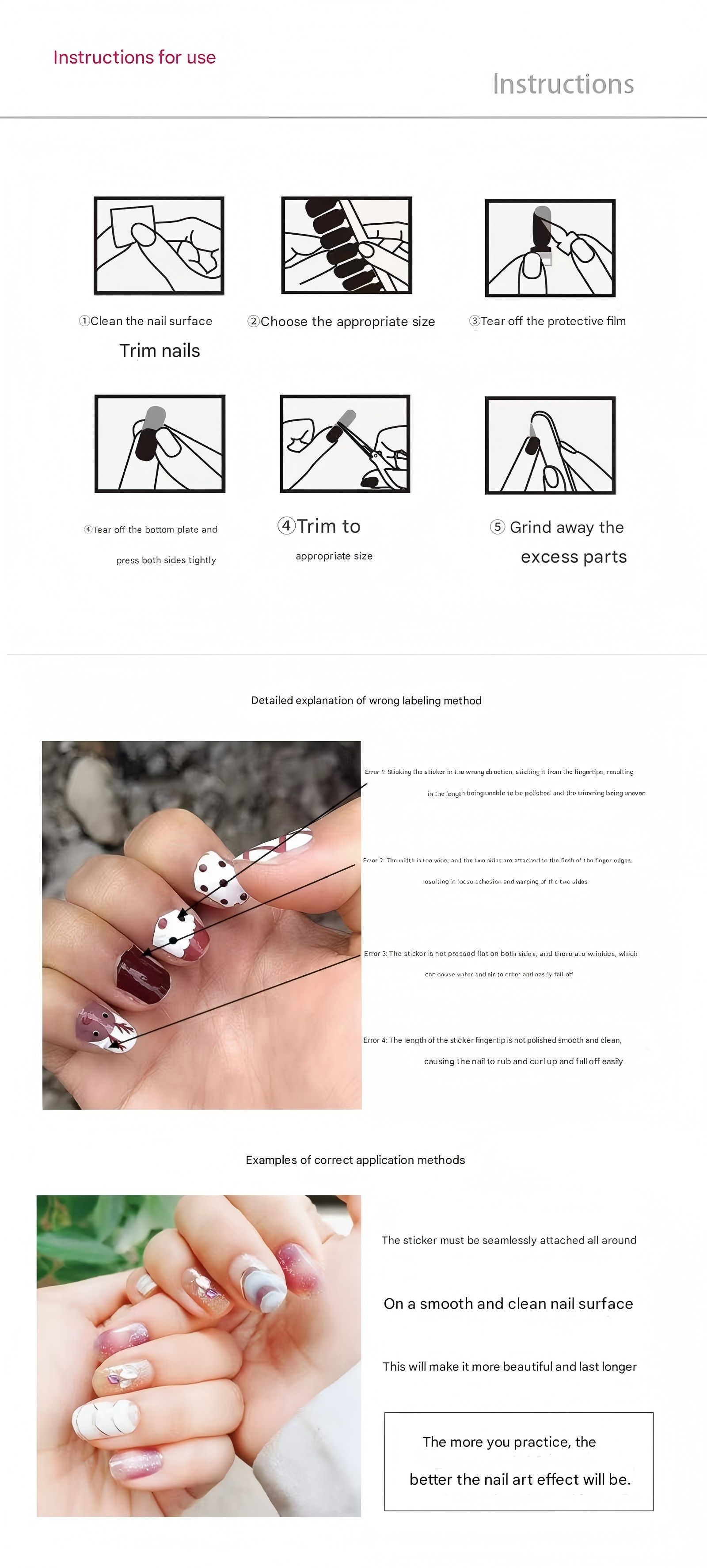 2-piece set Combination pack nail stickers Nail and toe stickers No need for baking lamp No damage to nails Easy to use