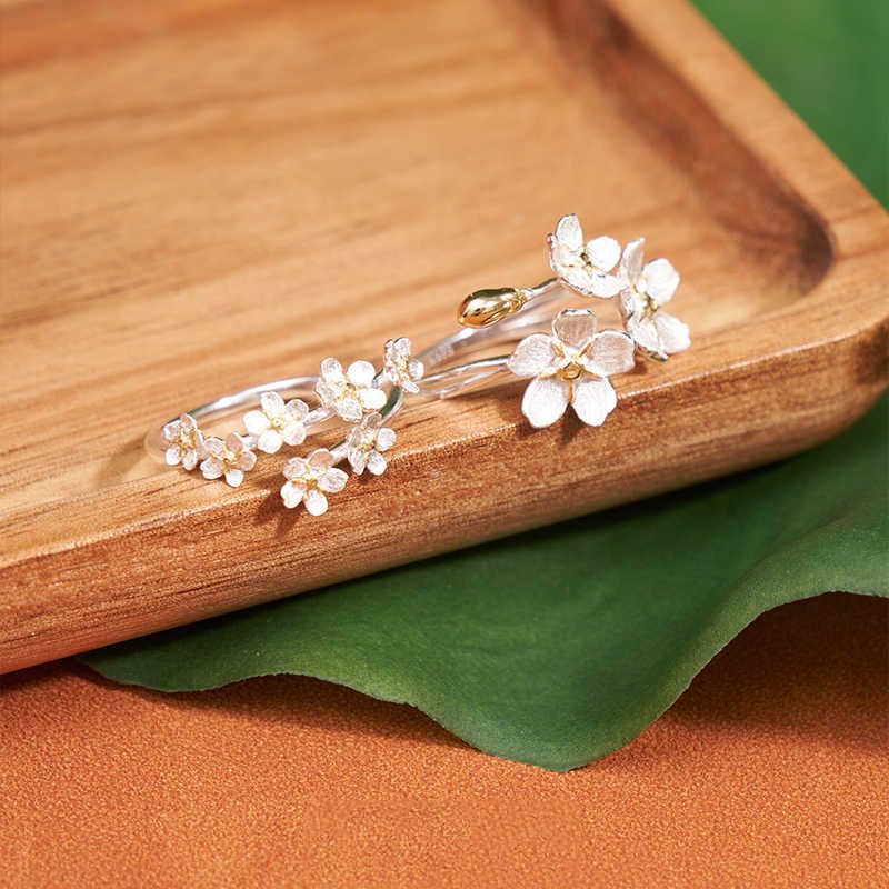 Two-piece set Three-dimensional flowers Silver camellia ring Open ring Medieval vintage camellia ring