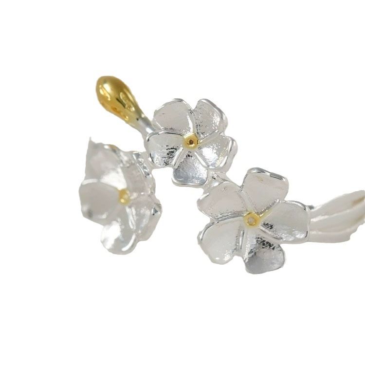 Two-piece set Three-dimensional flowers Silver camellia ring Open ring Medieval vintage camellia ring