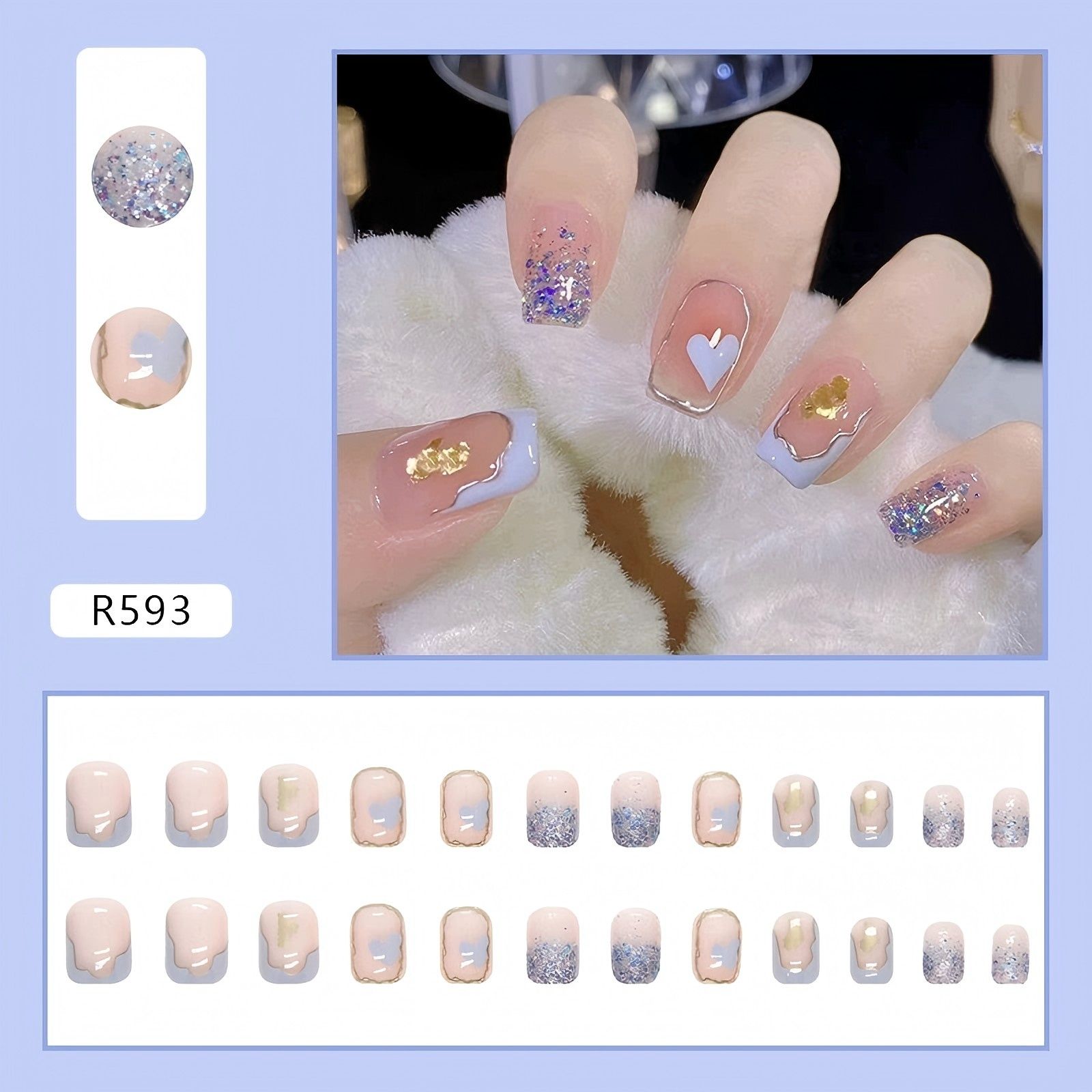 nail art kit  nail art accessories  False Nails 24 pieces  Wear nail polish Glue version nail  11 styles  Advanced  Cute  Sweet  Temperament Nail stickers