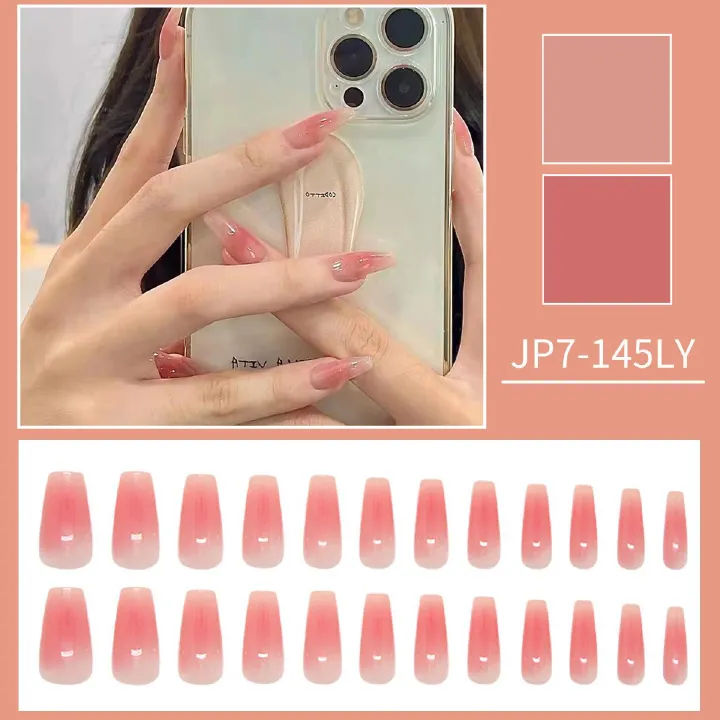 False Nails 24-piece Press-on Nails Reusable & Removable   Sheer Pink Manicure Butterfly Flower Press - on Nails Diamond and Pearl Manicure Blue Camellia Manicure