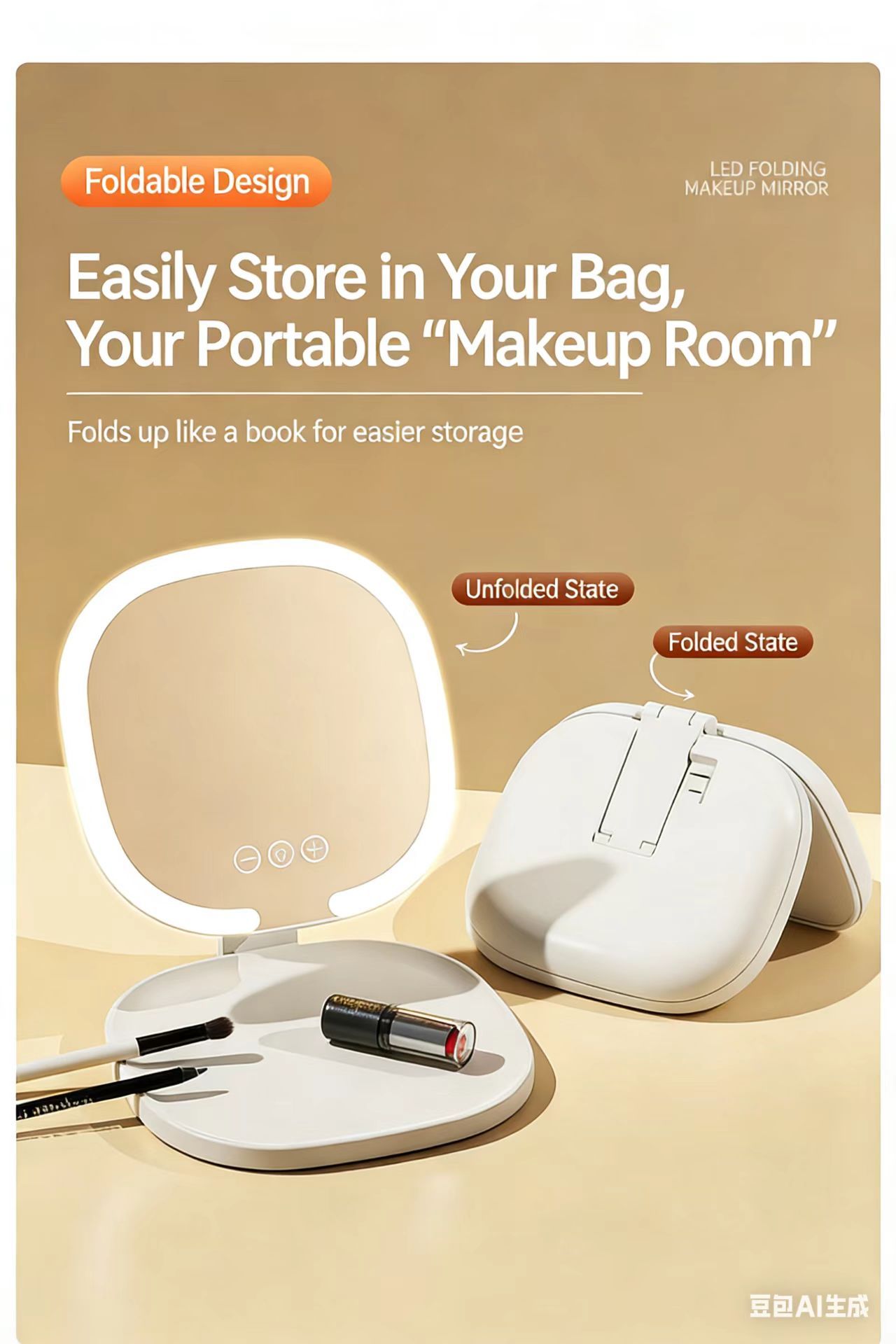 2026 New Model LED Tabletop Makeup Mirror Lighted Portable Vanity Mirror LED Makeup Mirror with Light HD Makeup Mirror