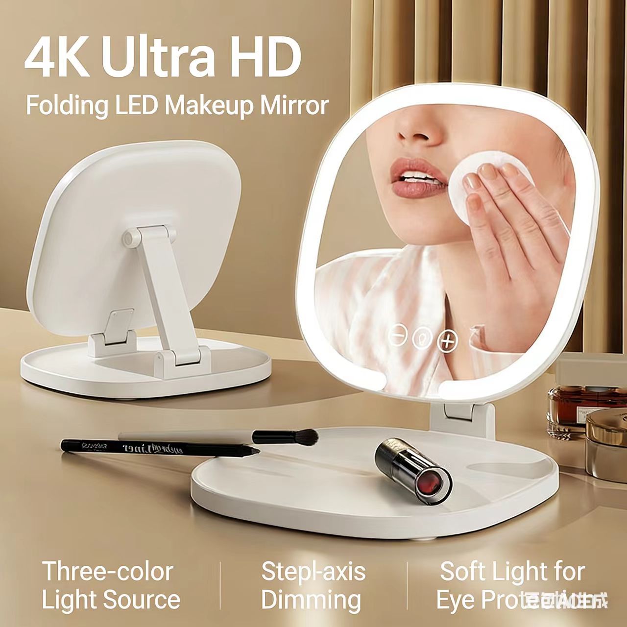 2026 New Model LED Tabletop Makeup Mirror Lighted Portable Vanity Mirror LED Makeup Mirror with Light HD Makeup Mirror