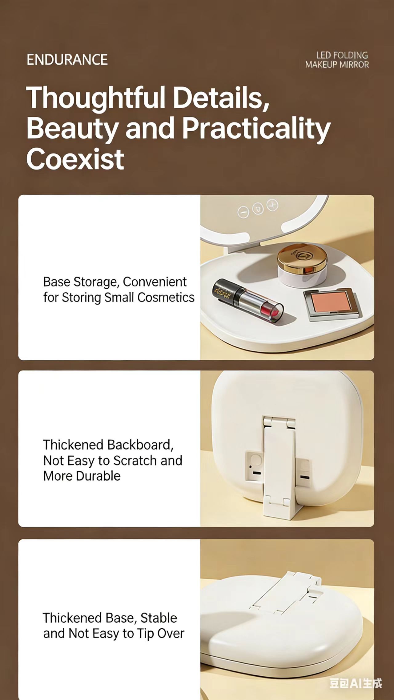 2026 New Model LED Tabletop Makeup Mirror Lighted Portable Vanity Mirror LED Makeup Mirror with Light HD Makeup Mirror