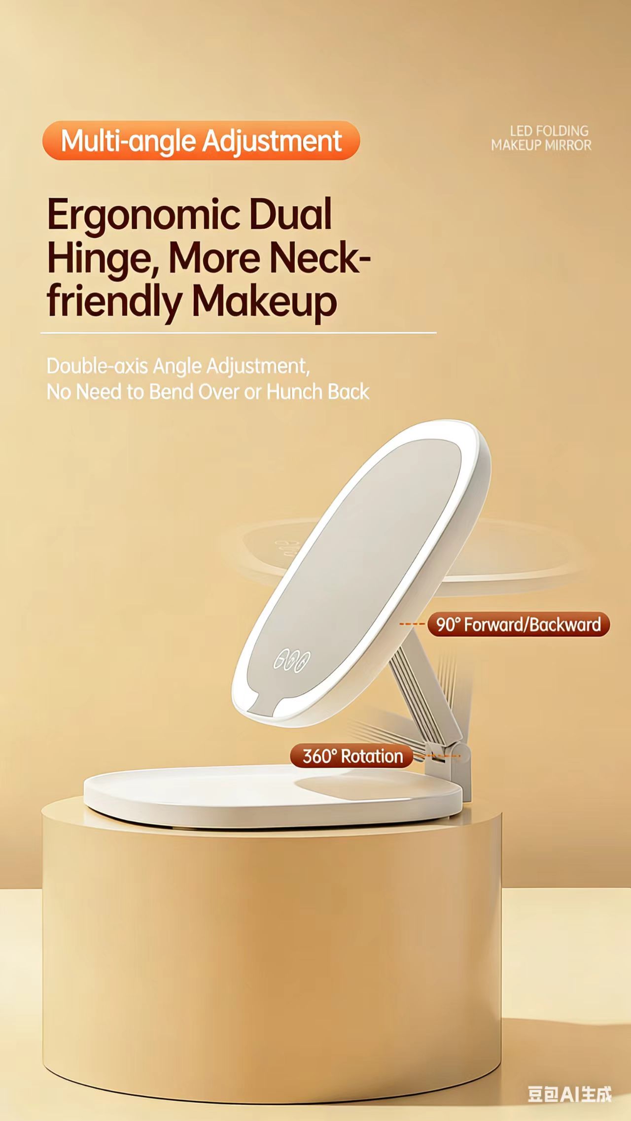 2026 New Model LED Tabletop Makeup Mirror Lighted Portable Vanity Mirror LED Makeup Mirror with Light HD Makeup Mirror