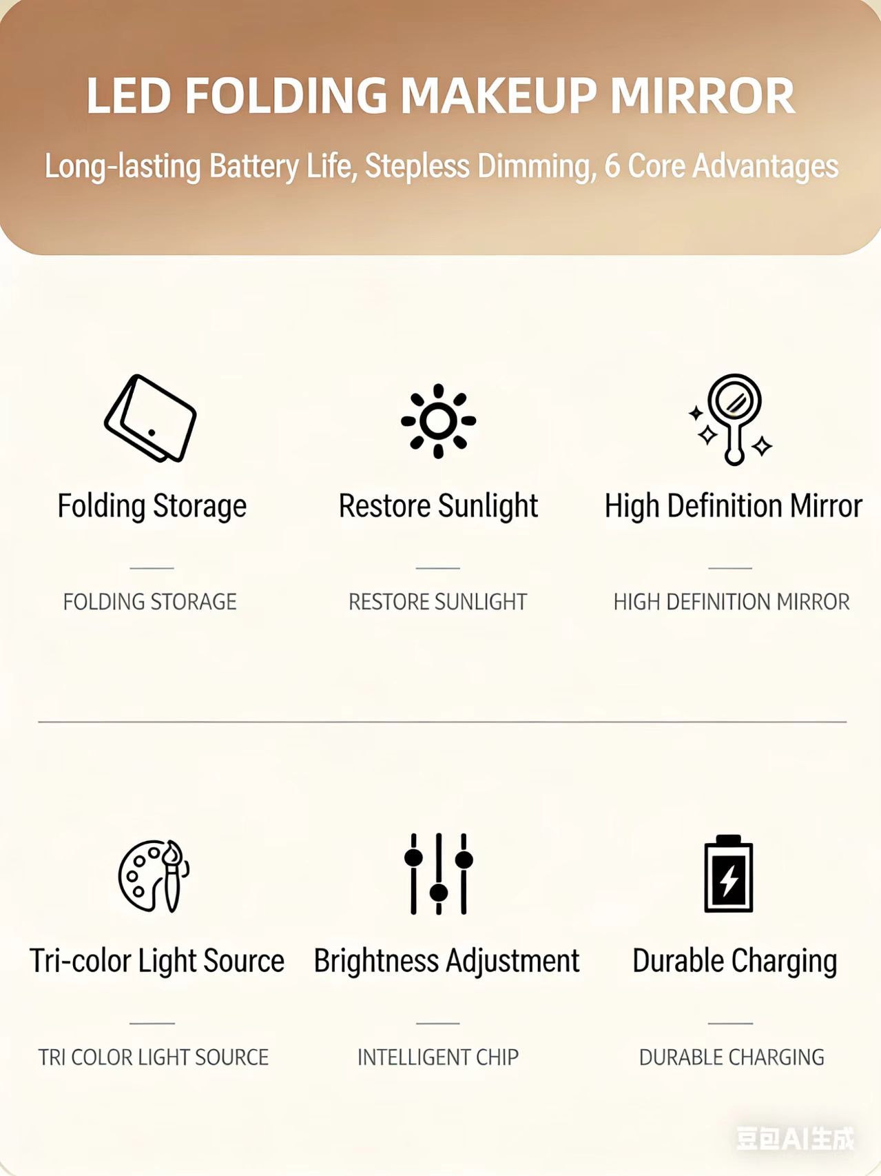 2026 New Model LED Tabletop Makeup Mirror Lighted Portable Vanity Mirror LED Makeup Mirror with Light HD Makeup Mirror