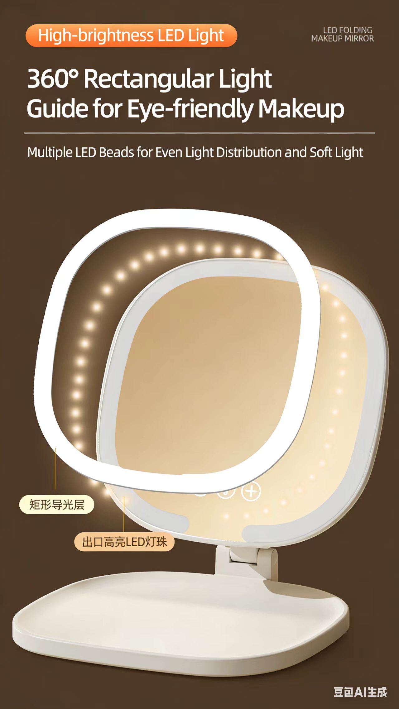 2026 New Model LED Tabletop Makeup Mirror Lighted Portable Vanity Mirror LED Makeup Mirror with Light HD Makeup Mirror