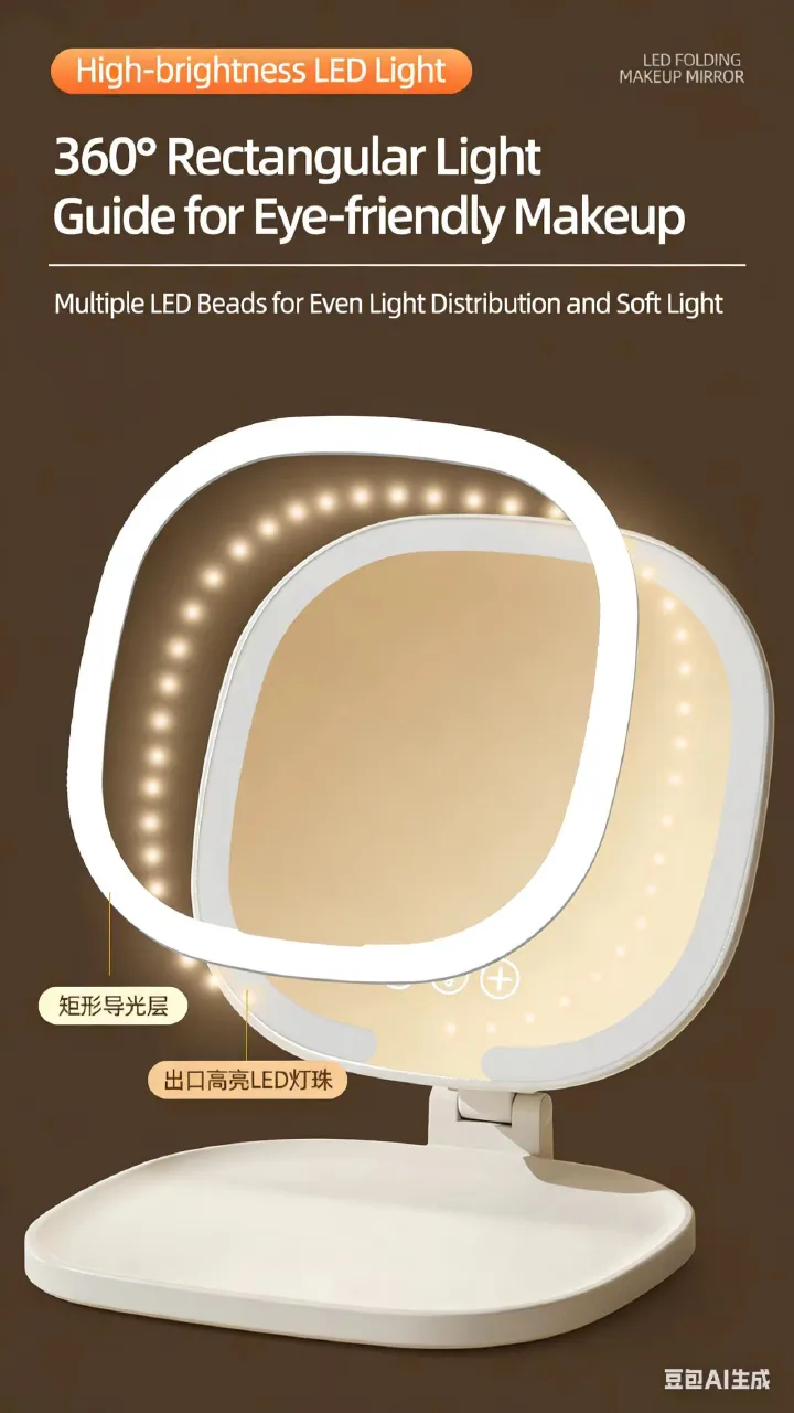 2026 New Model LED Tabletop Makeup Mirror Lighted Portable Vanity Mirror LED Makeup Mirror with Light HD Makeup Mirror