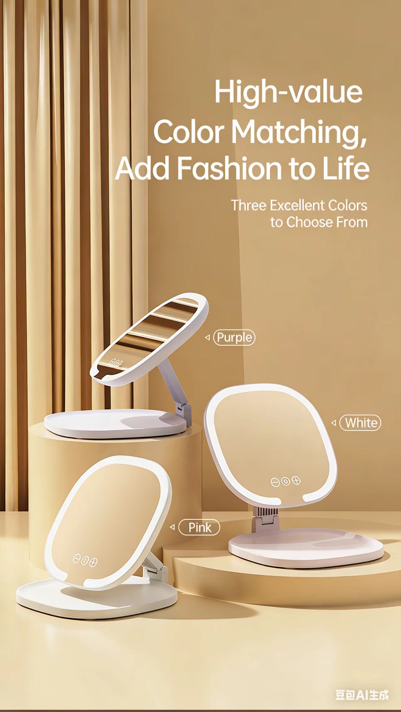 2026 New Model LED Tabletop Makeup Mirror Lighted Portable Vanity Mirror LED Makeup Mirror with Light HD Makeup Mirror