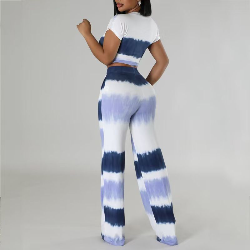 Fashion 3-Piece Set  Clothing Set + Necklace - ook Beautiful！！Women's two-piece set Tie Dye Two Piece Set Women Casual Crop Top & Wide Leg Pants Fashion two-piece set Elegant clothing