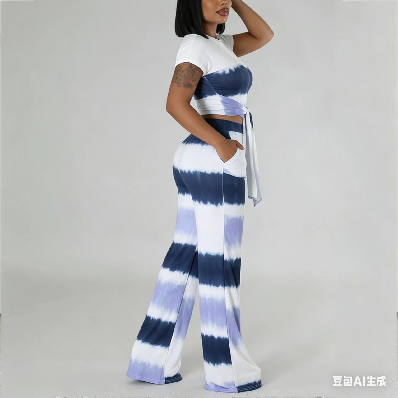 Fashion 3-Piece Set  Clothing Set + Necklace - ook Beautiful！！Women's two-piece set Tie Dye Two Piece Set Women Casual Crop Top & Wide Leg Pants Fashion two-piece set Elegant clothing