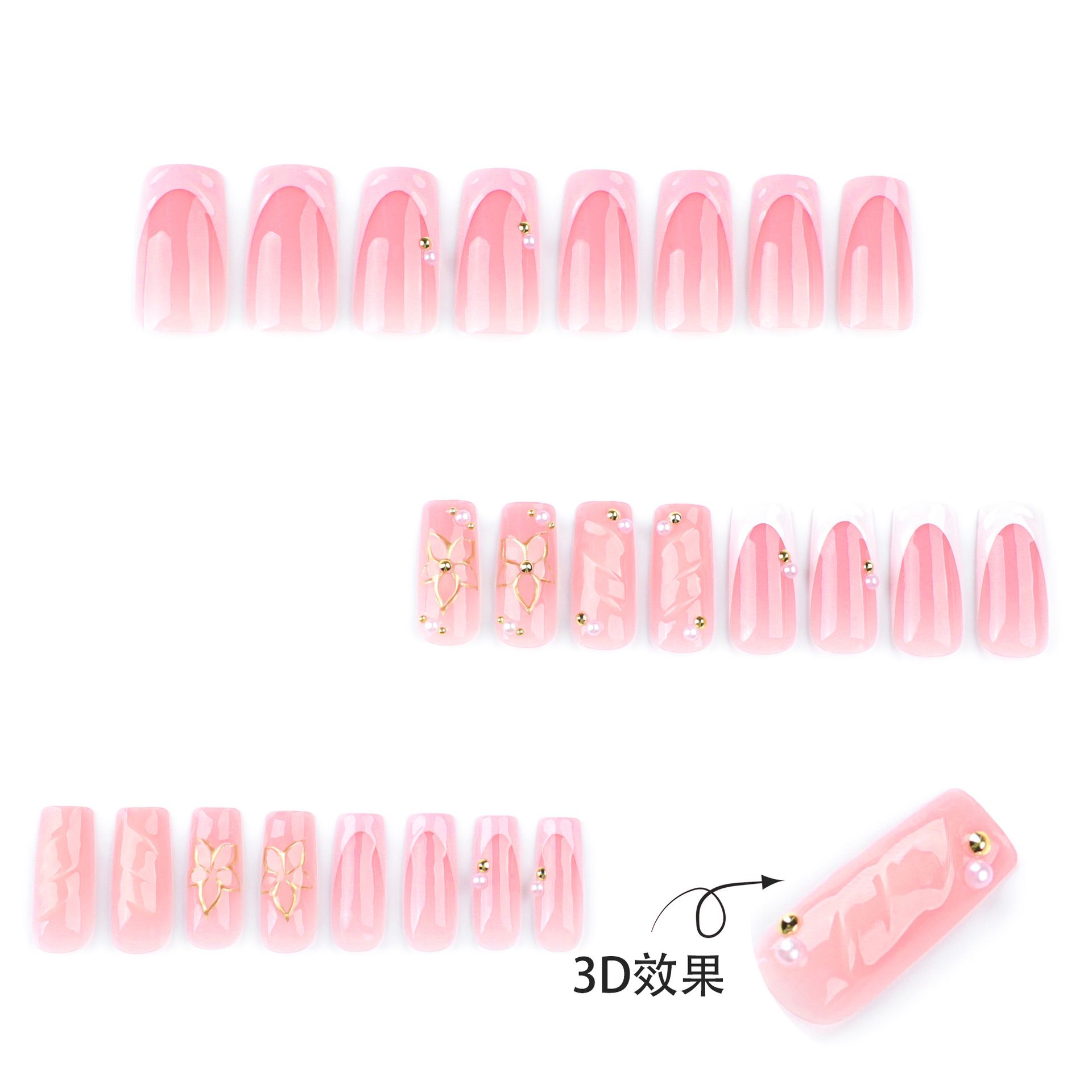 false nails  Hot Sale 24Pcs Luxury Pink 3D Bow Press On Nails New Luxury Press On Nails Pink Bow & Black Cross Design Long Coffin Fake Nails for Women