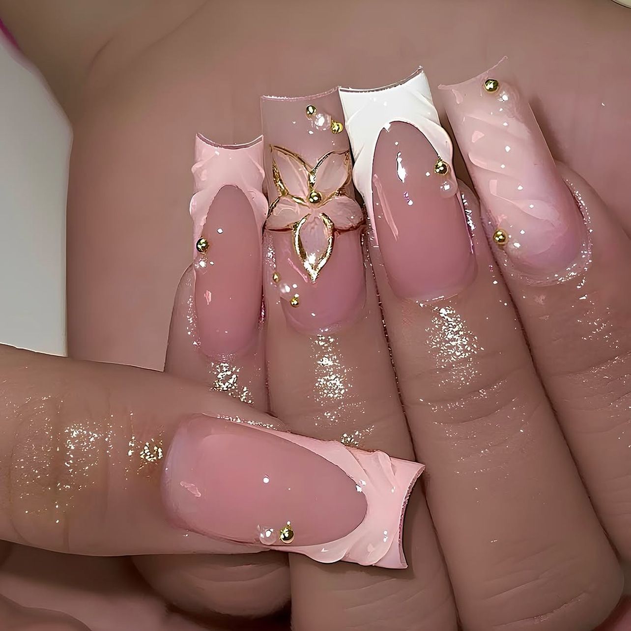 false nails  Hot Sale 24Pcs Luxury Pink 3D Bow Press On Nails New Luxury Press On Nails Pink Bow & Black Cross Design Long Coffin Fake Nails for Women