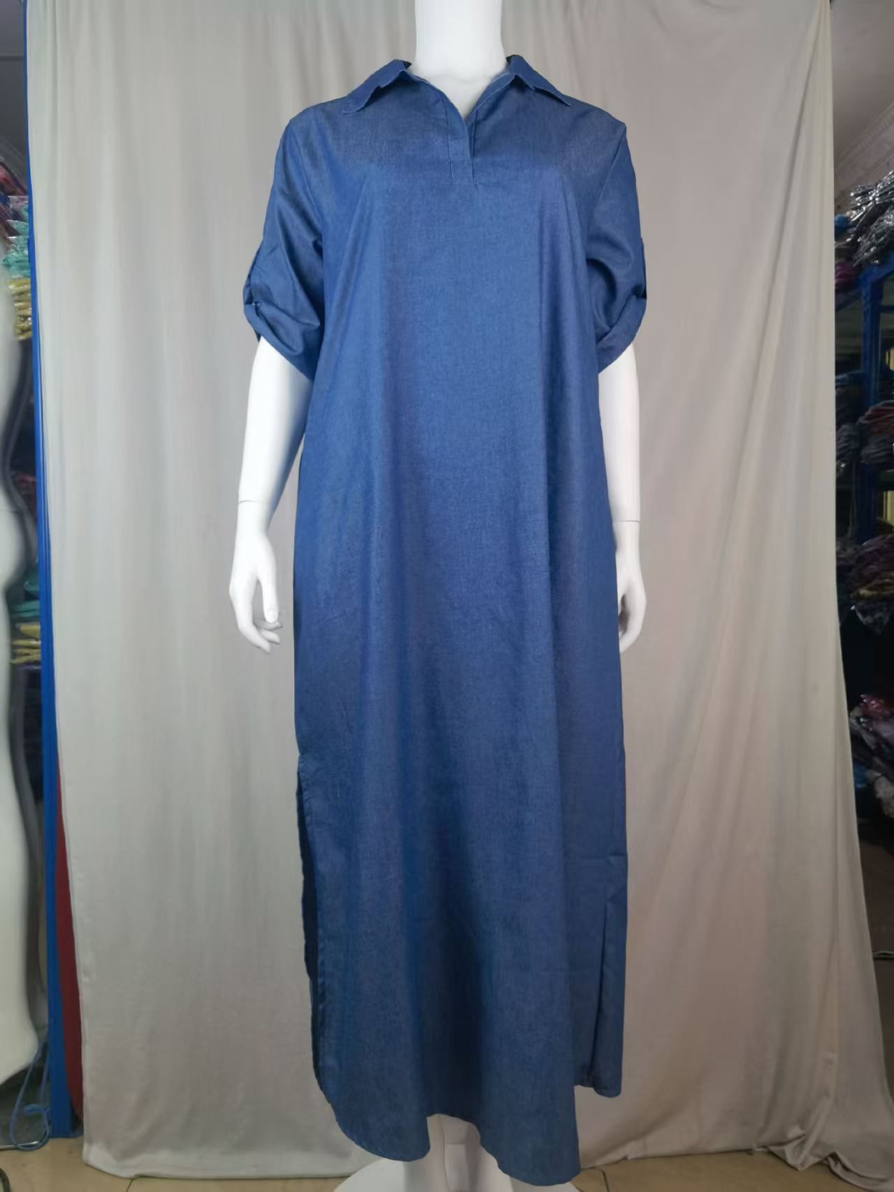 Short Sleeve Denim Maxi Dress Plus Size Women Denim Dress High Waist Casual Jean Dress Fashion Ladies Loose Comfortable Dresses