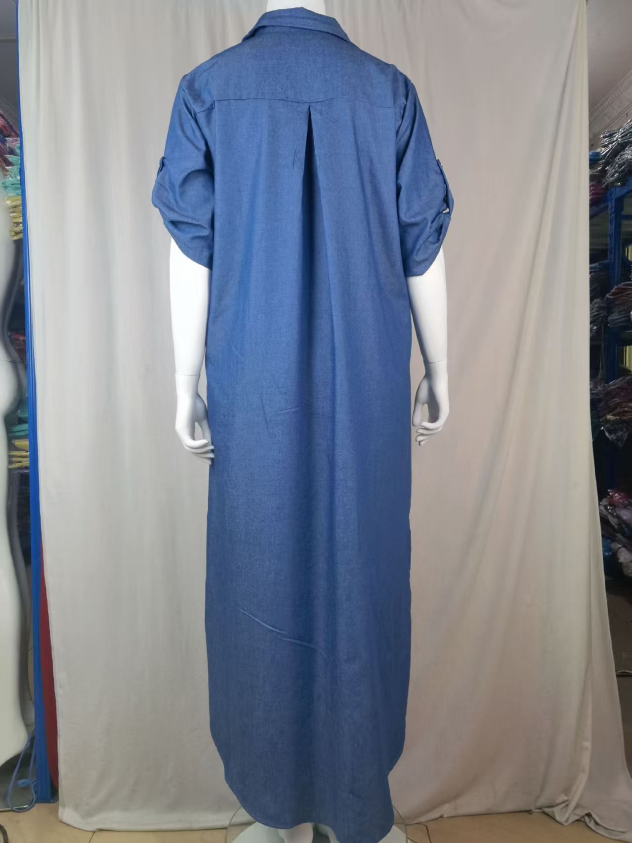 Short Sleeve Denim Maxi Dress Plus Size Women Denim Dress High Waist Casual Jean Dress Fashion Ladies Loose Comfortable Dresses