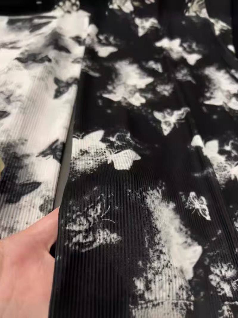 Ladies Ice Silk Ribbed High Waist Wide Leg Pants | Butterfly Print Draped Straight Trousers | Women Fashion Loose Pants