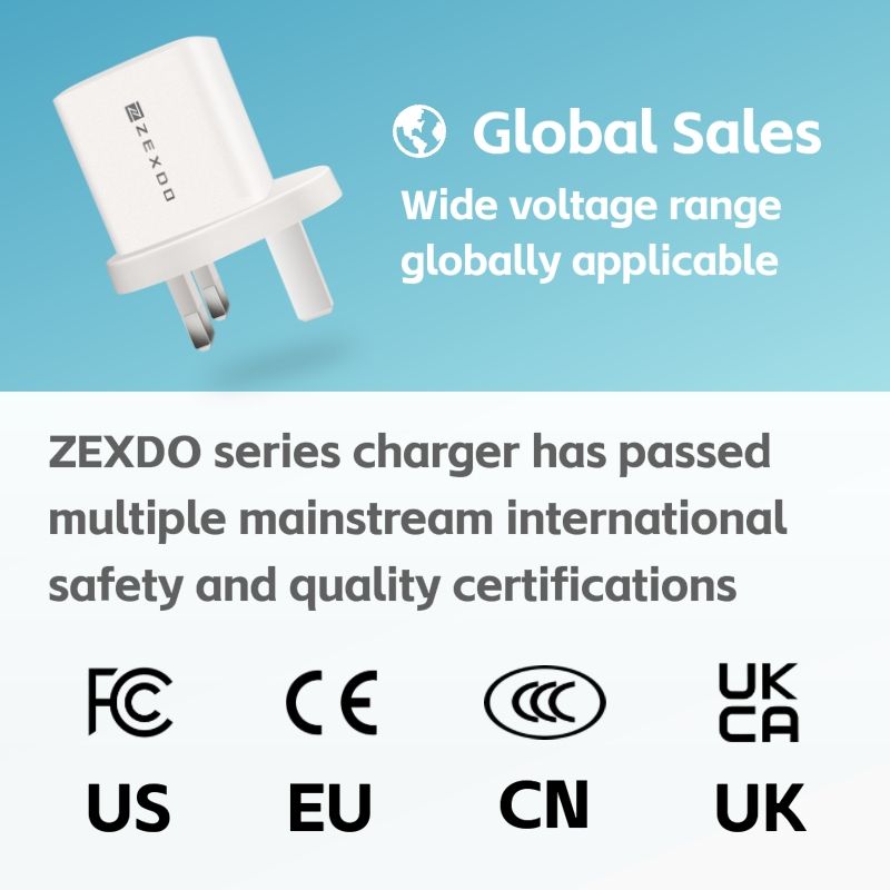 ZEXDO 33W GaN Charger 1C1A 2 Ports UK Plug PD3.0 Fast Adapter Compact for iP 15/14/13/12  Laptop Tablet
