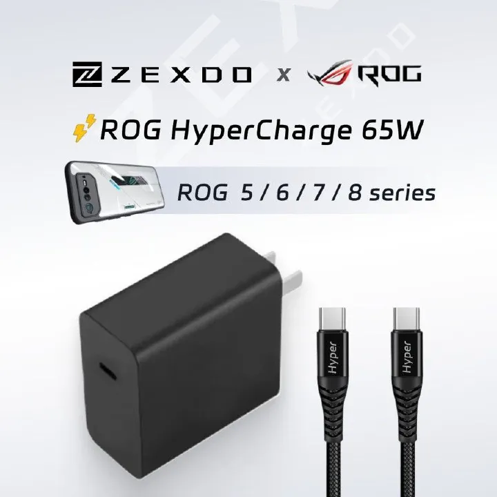 ZEXDO For ASUS ROG 65W Fast Hyper Charging Set  Travel Charger adapter ROG phone 2 3 5 5s 6 7 8 ROG Ally Zenfone Type-C Power PD cable