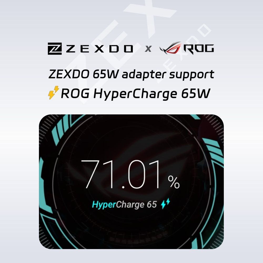 ZEXDO For ASUS ROG 65W Fast Hyper Charging Set  Travel Charger adapter ROG phone 2 3 5 5s 6 7 8 ROG Ally Zenfone Type-C Power PD cable