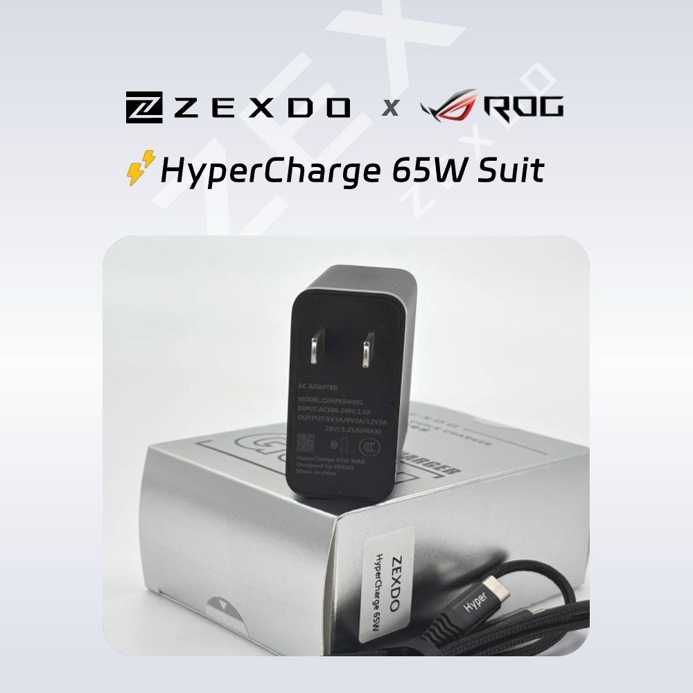 ZEXDO For ASUS ROG 65W Fast Hyper Charging Set  Travel Charger adapter ROG phone 2 3 5 5s 6 7 8 ROG Ally Zenfone Type-C Power PD cable